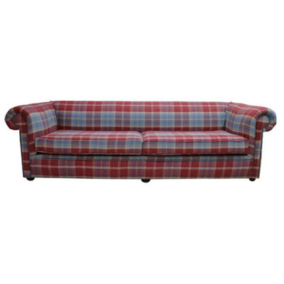 Chesterfield 1930's 4 Seater Balmoral Ruby Red Check P&s Fabric Sofa In Classic Style - image 1