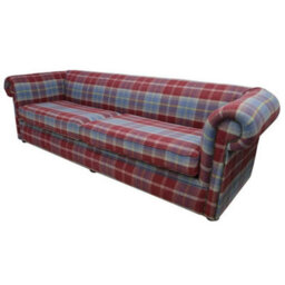 Chesterfield 1930's 4 Seater Balmoral Ruby Red Check P&s Fabric Sofa In Classic Style - thumbnail 5