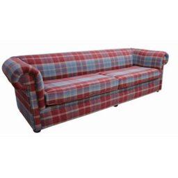 Chesterfield 1930's 4 Seater Balmoral Ruby Red Check P&s Fabric Sofa In Classic Style - thumbnail 3