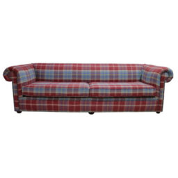 Chesterfield 1930's 4 Seater Balmoral Ruby Red Check P&s Fabric Sofa In Classic Style - thumbnail 1