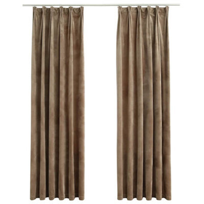 Berkfield Elegant Blackout Curtains 2 Pcs With Hooks Velvet Beige 140X225 Cm