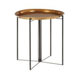 Orsina Contemporary Large Brass And Black Finish Side Table, Round Top Small Lounge Table, Sleek Bed Side Table - thumbnail 2
