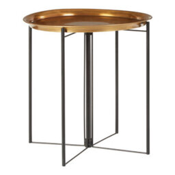 Orsina Contemporary Large Brass And Black Finish Side Table, Round Top Small Lounge Table, Sleek Bed Side Table