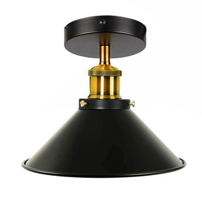 Flush Mount Lighting Metal E27 Ceiling Light Fixtures For Bedroom Livingroom Kitchen 22Cm Cone Shade Black Inner Gold Lamp - image 1