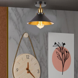 Flush Mount Lighting Metal E27 Ceiling Light Fixtures For Bedroom Livingroom Kitchen 22Cm Cone Shade Black Inner Gold Lamp - thumbnail 2