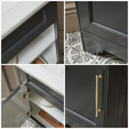 Homestylestore Black Grey 580mm Corner Bathroom Vanity Unit And Brushed Brass T Bar Handles - thumbnail 2