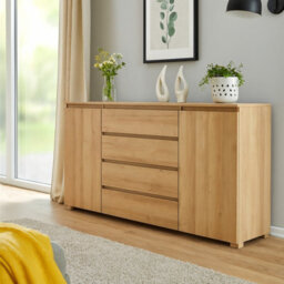 Cosmo C06 Chest Of Drawers Modern Storage Cabinet With 4 Spacious Drawers Contemporary Bedroom Cupboard Oak Riviera - thumbnail 1