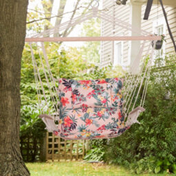 Outsunny Hammock Hanging Rope Chair Swing W/cushion 100Kg Multicolour Flower - thumbnail 1