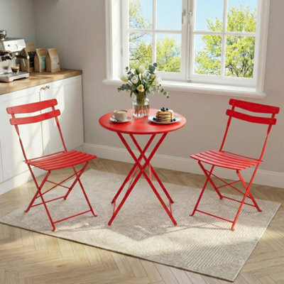London Boutique 3Pcs Patio Bistro Set Foldable Garden Round Table Chairs Set - Red - image 1