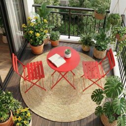 London Boutique 3Pcs Patio Bistro Set Foldable Garden Round Table Chairs Set - Red - thumbnail 2