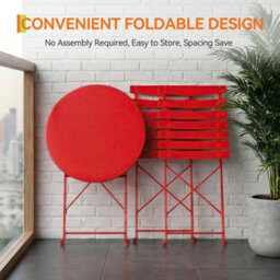 London Boutique 3Pcs Patio Bistro Set Foldable Garden Round Table Chairs Set - Red - thumbnail 4