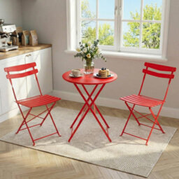 London Boutique 3Pcs Patio Bistro Set Foldable Garden Round Table Chairs Set - Red