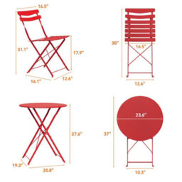 London Boutique 3Pcs Patio Bistro Set Foldable Garden Round Table Chairs Set - Red - thumbnail 3