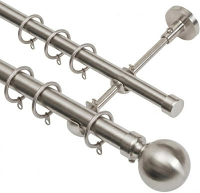 Lister Cartwright Double Curtain Fixed Pole Set With Polished Steel Ball Finials - 19mm And 28mm Metal Poles(150 Cm) - image 1