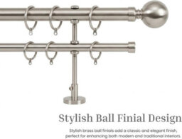 Lister Cartwright Double Curtain Fixed Pole Set With Polished Steel Ball Finials - 19mm And 28mm Metal Poles(150 Cm) - thumbnail 3