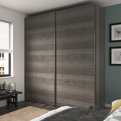 GoodHome Atomia Matt Grey Oak Effect Sliding Wardrobe Door Pack Of 4 (H)560mm (W)987mm - image 1