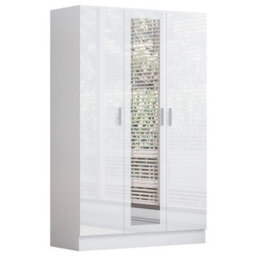 Reflect 3 Door Mirror Wardrobe, 5 Drawer Chest, 2 Drawer Bedside - White Gloss & Matt White - Modern Bedroom Furniture Set - thumbnail 7