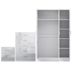 Reflect 3 Door Mirror Wardrobe, 5 Drawer Chest, 2 Drawer Bedside - White Gloss & Matt White - Modern Bedroom Furniture Set - thumbnail 6