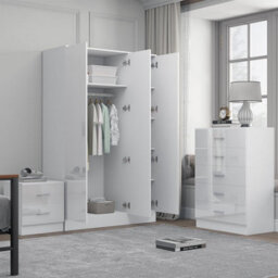 Reflect 3 Door Mirror Wardrobe, 5 Drawer Chest, 2 Drawer Bedside - White Gloss & Matt White - Modern Bedroom Furniture Set - thumbnail 2