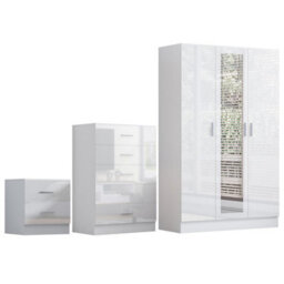 Reflect 3 Door Mirror Wardrobe, 5 Drawer Chest, 2 Drawer Bedside - White Gloss & Matt White - Modern Bedroom Furniture Set - thumbnail 5