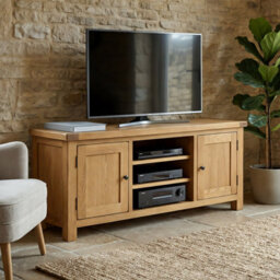 The Furniture Market Rustic Oak Widescreen Tv Unit Cabinet Up To 60 Tv Size