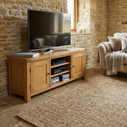 The Furniture Market Rustic Oak Widescreen Tv Unit Cabinet Up To 60 Tv Size - thumbnail 4
