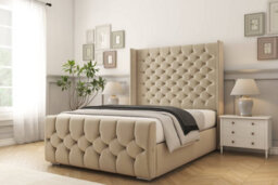 "Sloomy Luthor Almond Coniston Bed Frame With Mattress With 50""  Upholstered Wingback Headboard 6' Super King" - thumbnail 2