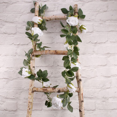 Artificial White Rose And Foliage Garland. Length 175 Cm, Diameter 8 Cm, Weddings And Events Décor.