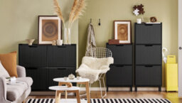 Sobuy Fsr177-H-Sch, Narrow Shoe Rack With 3 Flip Drawers Slim Wooden Shoe Storage Cupboard,black,w50.5Xd19Xh129.5 - thumbnail 2