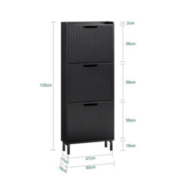 Sobuy Fsr177-H-Sch, Narrow Shoe Rack With 3 Flip Drawers Slim Wooden Shoe Storage Cupboard,black,w50.5Xd19Xh129.5 - thumbnail 3