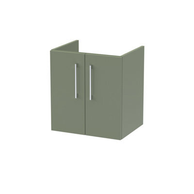 Nuie Hudson Reed Arno Wall Hung Vanity Unit, Durable 2 Soft Close Door Bathroom Sink Vanity Unit With Shelf In Satin Green, 500mm - image 1