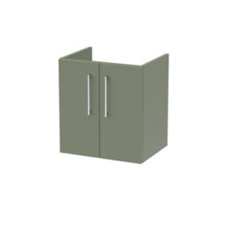 Nuie Hudson Reed Arno Wall Hung Vanity Unit, Durable 2 Soft Close Door Bathroom Sink Vanity Unit With Shelf In Satin Green, 500mm - thumbnail 1