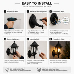 Shopnbits Outdoor Wall Lantern Light Waterproof  Traditional Garden Patio Wall Light Black - thumbnail 5