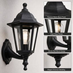 Shopnbits Outdoor Wall Lantern Light Waterproof  Traditional Garden Patio Wall Light Black - thumbnail 6
