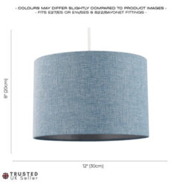 Happy Homewares Contemporary And Sleek Blue Nova Plain Linen Fabric Drum Lamp Shade 60W Maximum - thumbnail 6