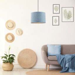 Happy Homewares Contemporary And Sleek Blue Nova Plain Linen Fabric Drum Lamp Shade 60W Maximum - thumbnail 7