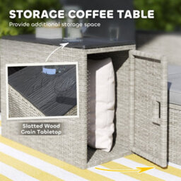 Outsunny 5 Piece Rattan Garden Furniture Set W/ Storage Table, Stools, Grey - thumbnail 8