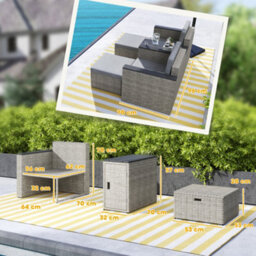 Outsunny 5 Piece Rattan Garden Furniture Set W/ Storage Table, Stools, Grey - thumbnail 3
