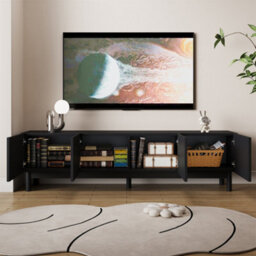 Btm Lowboard, Tv Cabinet With Curved, Wave-Shaped Doors, Shelves, And Tv Stand With Stabilizing Legs - thumbnail 6