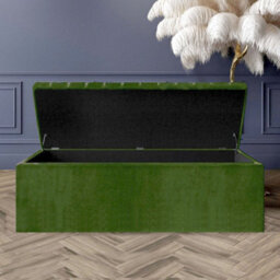 150Cm Large Plain Safar Storage Ottoman Box, Forest Green Plush Velvet Upholstered Deep Storage Ottoman End Of Bed Bench - thumbnail 2