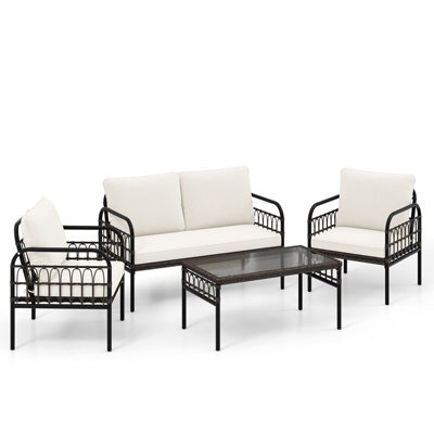 Gainoom 4 Pcs Patio Furniture Set Outdoor Wicker Conversation Bistro Set With Cushions - image 1