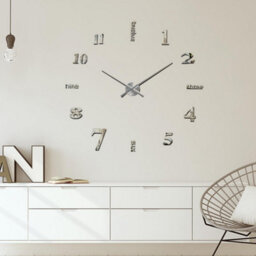 Walplus Silver Frameless 3D Giant Wall Clock - Stick-On Wall Clock For Modern Decor -  Acrylic Arabic And English Numbers - thumbnail 4
