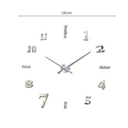 Walplus Silver Frameless 3D Giant Wall Clock - Stick-On Wall Clock For Modern Decor -  Acrylic Arabic And English Numbers - thumbnail 3