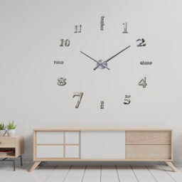 Walplus Silver Frameless 3D Giant Wall Clock - Stick-On Wall Clock For Modern Decor -  Acrylic Arabic And English Numbers