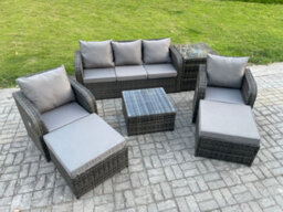 Fimous Patio Garden Furniture Sets Wicker 7 Seater Outdoor Rattan Furniture Sofa Sets With Square Coffee Table Side Table - thumbnail 2