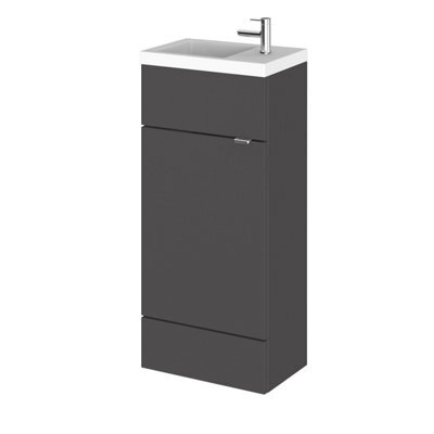 Hudson Reed Fusion Floor Standing 1 Door Vanity Unit & Polymarble Basin Compact, Vanity Unit With Basin, Gloss Grey, 400mm - image 1