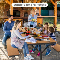 Costway Outdoor Dining Table & 2 Benches Picnic Table Bench Set W/ Umbrella Hole - thumbnail 6