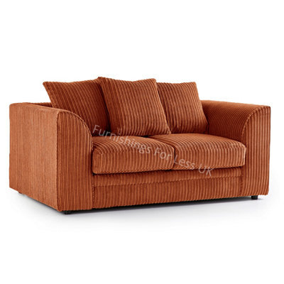 Furnishings For Less UK Luxor Jumbo Cord Orange Fabric 2 Seater Sofa - image 1