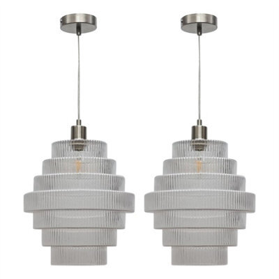 First Choice Lighting Set Of 2 Benson - Tier Large Glass Satin Nickel Ceiling Pendant Light - image 1