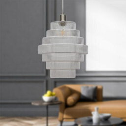 First Choice Lighting Set Of 2 Benson - Tier Large Glass Satin Nickel Ceiling Pendant Light - thumbnail 4